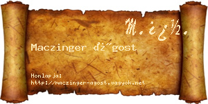 Maczinger Ágost névjegykártya
